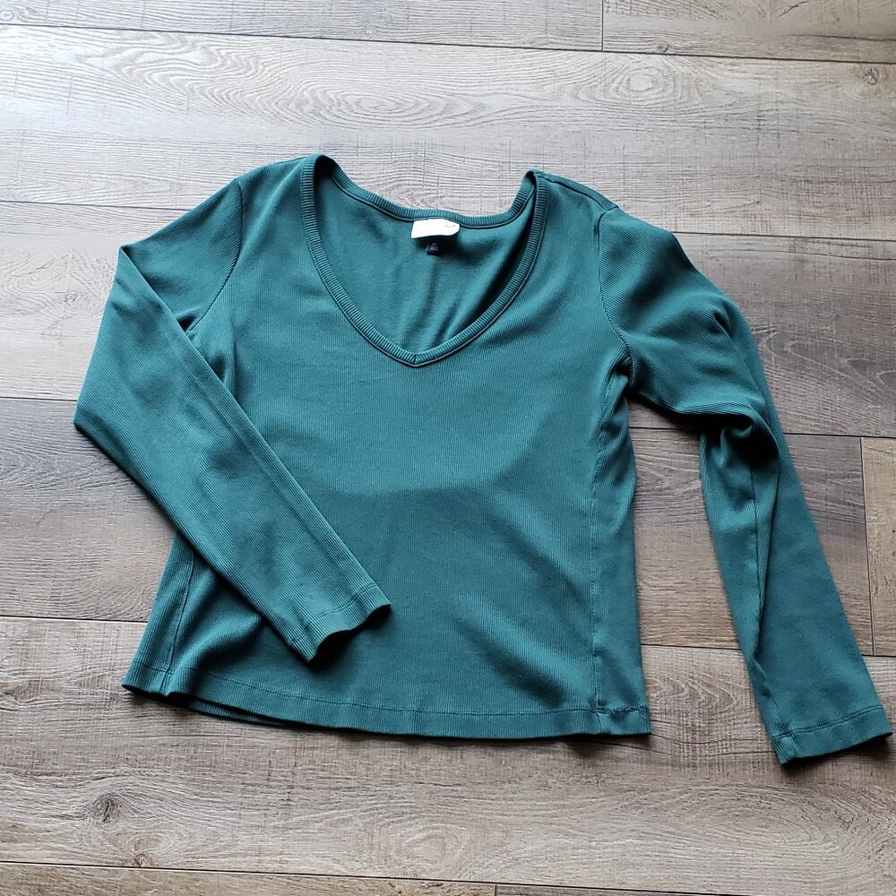 Long Sleeve Scoop Neck Ribbed Shirt, Size:  XXL